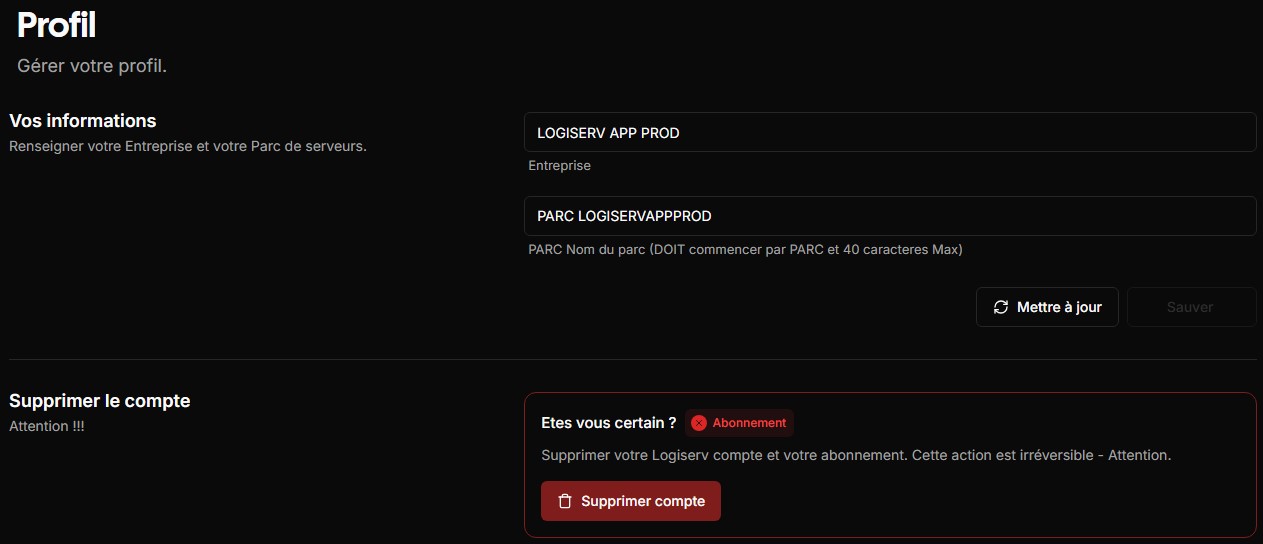 Page de configuration